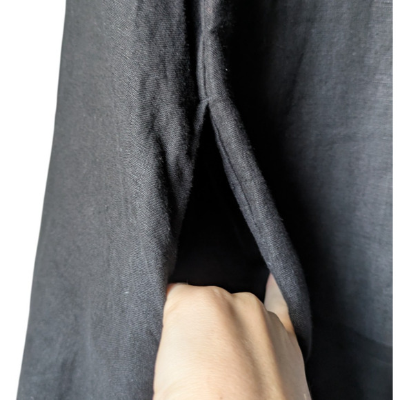 Chicos Black Flutter Sleeve 100% Linen Dress Sz 3 US 16 V Neck Lagenlook Pockets - Picture 7 of 7